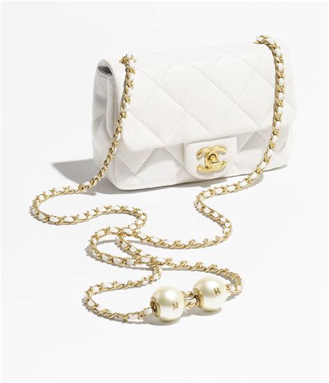 chanel pearl on flap bag|Mini Flap Bag Lambskin, Imitation Pearls & Gold Metal White .